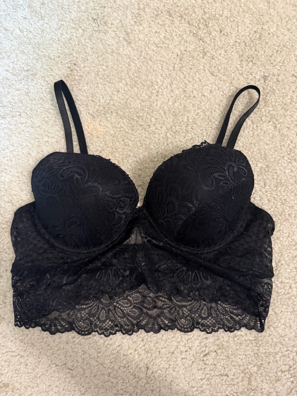 Black Lace Longline Push-Up Bra